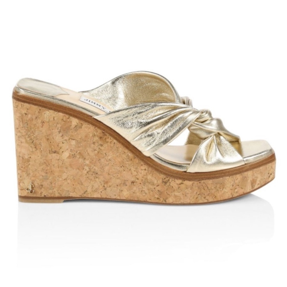 Jimmy Choo Narisa Metallic Leather Platform Wedge Mules 37 or 7